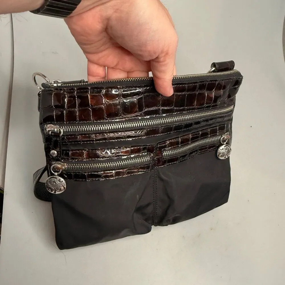 Brighton Brown Leather Alligator Embossed Crossbody Handbag E345145 Vintage